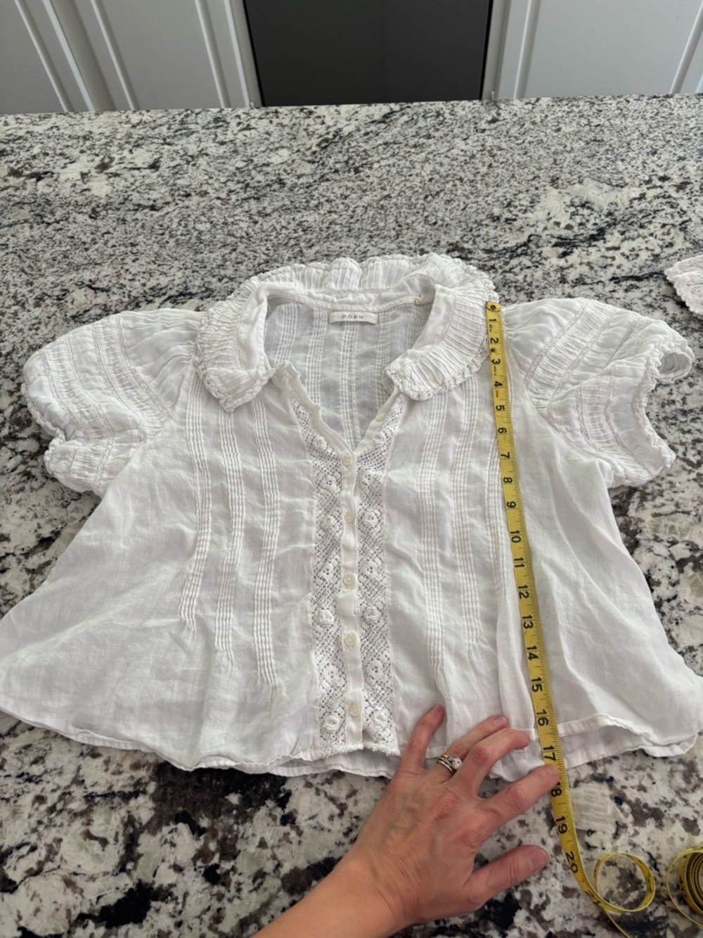 Doen Bernadette Top/ Salt Pintuck Lace-Trim Cotton Blouse